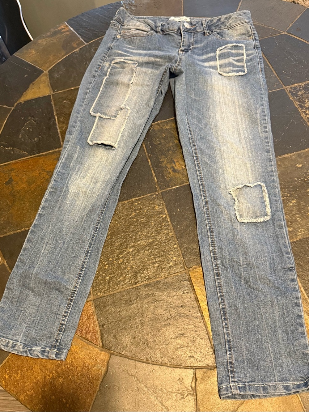 Women's Straight Leg Jeans in Light Blue with Patchwork